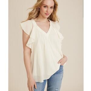 Maurices NWT‎ fully lined white v-neck flutter sleeve blouse woman's size small